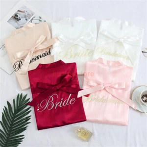 2024 HOT Ladies Satin Bridal Wedding Robe Bridesmaid Party Kimono Dressing Gown - Picture 1 of 24