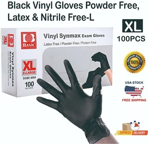 100 Black Vinyl Gloves , Latex & Nitrile Free-XL - Picture 1 of 11