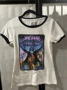 Disney Star Wars Her Universe Ringer T Shirt Juniors Size L White Short Sleeve - Picture 1 of 3