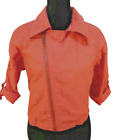 CAbi Women's Jacke Style #913 CORAL Moto DIAGONAL Zip CROP Roll Sleeve sz S