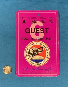 1988 REPULICAN NATIONAL CONVENTION NEW ORLEANS GUEST PASS/TAG AUG. 18, 1988-PM - Bild 1 von 2
