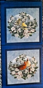 Cardinal and Goldfinch Pillow Panel Quilt Fabric Dogwood VIP by Cranston Panels - Picture 1 of 5