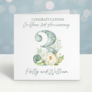 3rd Wedding  Anniversary Card Personalised Wedding Anniversary 3 years - Picture 1 of 3