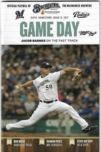 2017 Jacob Barnes Milwaukee Brewers vs Padres Gameday Program Issue 12 - Picture 1 of 1