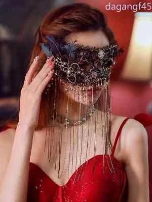 Black Lace Vintage Elegant Mask Fashion Long Tassel Mask Masked Ball Jewelry - Image 1 of 4