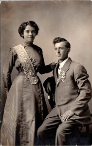 ATTRACTIVE  EDWARDIAN WEDDING COUPLE : CYKO : RPPC 1904 - 1920's - Picture 1 of 2