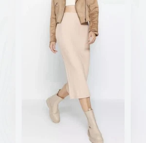 ASOS Elastic Waist Midi Knit Skirt Peach Size 12 - Picture 1 of 7