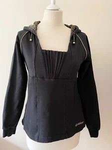 GOLDDIGGA BLACK GOLD TRIMMED SQUARE NECK LONG SLEEVED FITTED HOODIE SIZE 12 - Picture 1 of 5