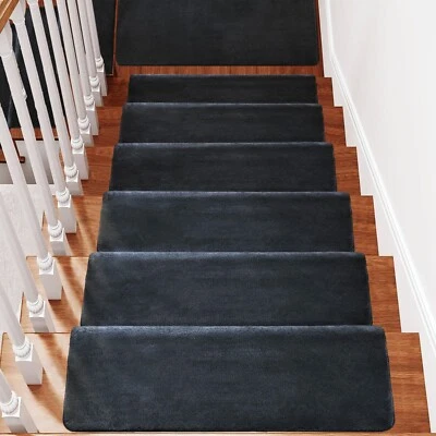 PURE ERA Plush Soft Bullnose Carpet Stair Treads Cover Landing Door Mat Rug Self Adhesive