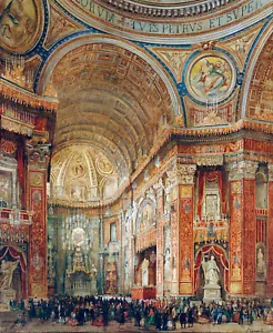 Giacinto Gigante "St. Peter's Basilica, Rome" italian religious Brown Artwork - Picture 1 of 4