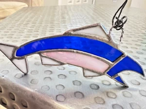 Vintage Stained Glass Alaskan Salmon Suncatcher or Wall Mount Outdoors Art 4" - Picture 1 of 3