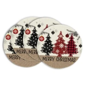 Xmas Trees Ornament Snowflake Merry Christmas Round Placemats Set of 4, 14 - Picture 1 of 7