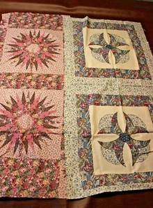 Vintage - CRAFT Fabric - Sewing - Printed Pillow Fabric Quit Pinks & Blues - Picture 1 of 5