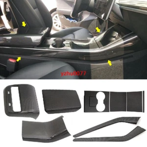 9X For Tesla 2017-2022 Model 3 Carbon Fiber ABS Central Control Armrest Box Trim - Foto 1 di 7