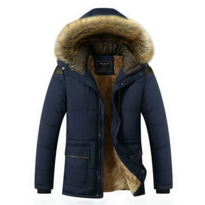 Men's Winter Warm Fur Collar Thick Parka Coat Outwear Hooded Plus velvet Jacket - Image 1 of 4