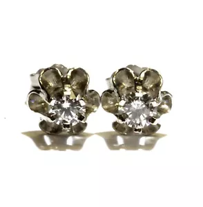 Orecchini a grappolo oro bianco 14 kt .29 ct I1 H diamanti tondi burro borchie naturali - Foto 1 di 6