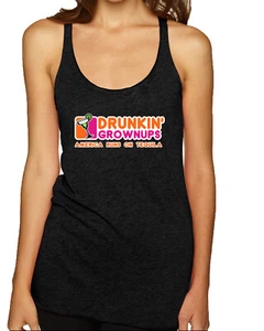 Drunkin Grownups America Runs On Tequila TriBlend Racerback Tank Top - Picture 1 of 5