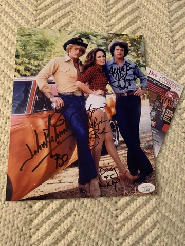 Tom Wopat John Schneider Catherine Bach Signed 8X10 Photo JSA Authenticated COA Cover
