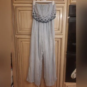 Jessica Simpson Romper NWT Blue White Stripe Eyelet Embroidered MEDIUM - Picture 1 of 7