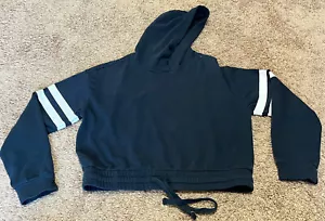 Forever 21 Black White Striped Sleeves Women’s Large Pullover Sweatshirt Hoodie - Picture 1 of 6