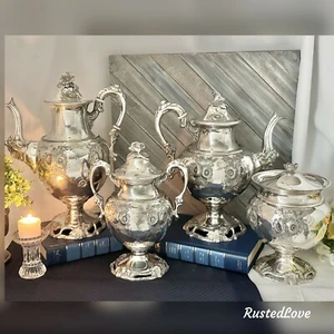 Antiguo juego de té y café enchapados en plata Meriden Britannia #3100 floral perseguido - Imagen 1 de 11