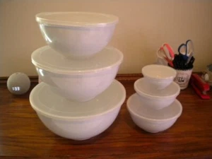 SET OF 6 WILLIAMS SONOMA MIXING / STORAGE BOWL WHITE MELAMINE - Picture 1 of 6