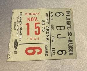 Chicago Blackhawks  v Toronto Maple Leaf Ticket Stub 11/15/64 Bobby Hull 3 Goals - Picture 1 of 2