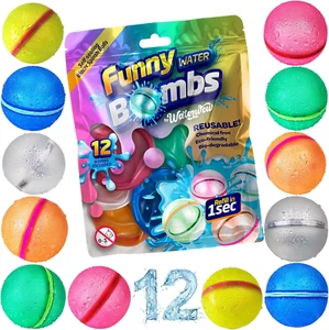 Reusable Water Balloons, Splash Balls for Kids, 12 Pack, Reusable & Refillable, - Picture 1 of 12