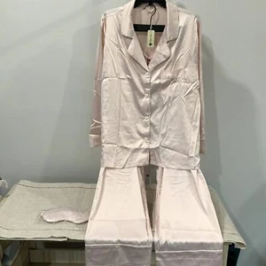 NWT!! Silky Pink 2 Piece Pajama Set with Sleep Mask Size XL - Picture 1 of 11
