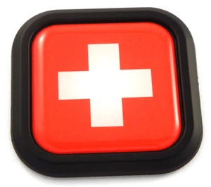 Swiss Flag Square Black rim Emblem Car 3D Decal Badge Hood Bumper sticker 2" - Picture 1 of 7