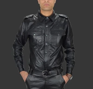 AWANSTAR-669 Police style Lederhemd,Leather shirt,Chemise Cuir,Soft Leder Hemd - Picture 1 of 5