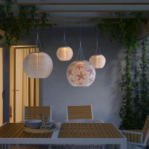 SOLVINDEN LED solar-powered pendant lamp, 30 cm, outdoor globe/red stripe new - Picture 1 of 3