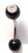 Black Clear Crystal Cz Ball Curved Bar VCH Clit Clitoral Hood Ring 14 gauge 14g