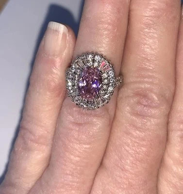 New 18k White Gold Silver Beauty Pink Crystal W/AAA Czs Surround-size 5 - Image 1 of 4