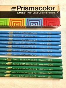 Berol PRISMACOLOR Colored Pencil Set 12 - 7 Light Blue 904 & 5 Grass Green 909 - Picture 1 of 12