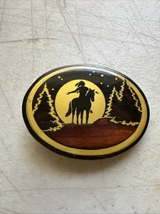 Vintage belt buckle native on a horse harmony metal Colorado solid brass wooden  - Picture 1 of 6