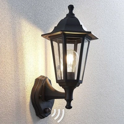 Lindby Wandlampe aussen mit Bewegungsmelder, Aussenwandleuchte Laterne schwarz,  - Bild 1 von 4