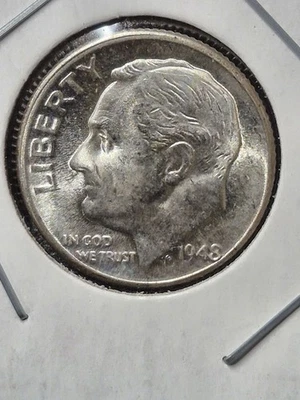 МОНЕТА НОМИНАЛОМ 10 ЦЕНТОВ 1948 D С ИЗОБРАЖЕНИЕМ РУЗВЕЛЬТА НЕ БЫВШАЯ В ОБРАЩЕНИИ СОСТОЯНИЕ ТОВАРА BU *КРАСИВАЯ* - Изображение 1 из 2