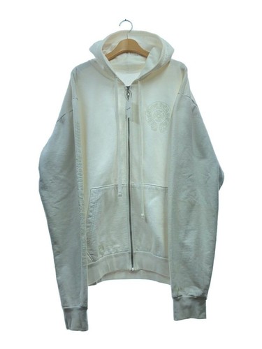CHROME HEARTS Felpa con cappuccio zip cuori cromati logo pugnale luminoso XL cotone WHT 027 050716 usata