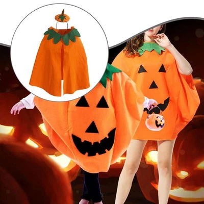 Kids Pumpkin Cloak Pumpkin Cape Outfit for Masquerade Pretend Play Holiday - Image 1 of 4