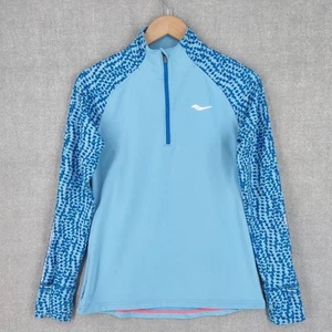 Saucony Jacke Damen klein blau Run warm Sport 1/4 Zip Raglan Tasche reflektierend - Bild 1 von 20