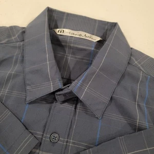 Travis Mathew Button Down Short Sleeve Shirt Mens Medium Dark Blue Golfing - Picture 1 of 5