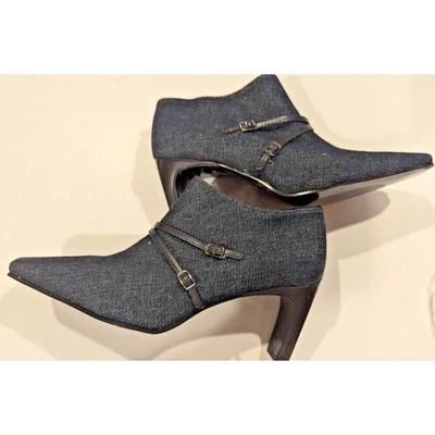 Enzo Angiolini Azul Denim Tacón Alto Botín Corto Con Correas de Cuero Talla 5.5 Foto 1 de 4