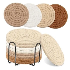 8 Pcs Boho Coasters for Drinks,4 Colors Absorbent Brown, White, Khaki, Beige - Picture 1 of 8