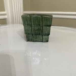 Vintage McCoy Green Shingle Pattern Square Planter, 4" - Picture 1 of 10