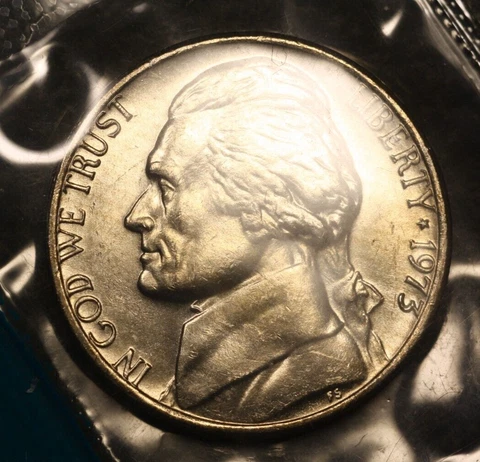 1973-P Jefferson Nickel 5c Coin - 'GEM BU' 'Still in Original Mint Cello'  J861 Cover