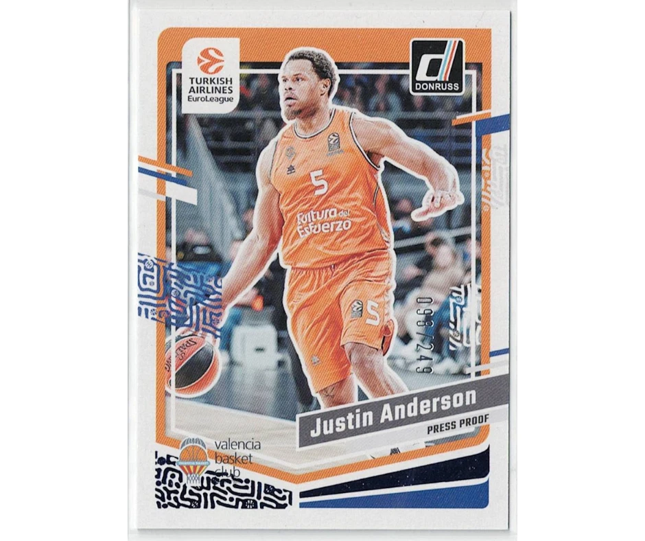 Prueba de prensa de la Euroliga Panini Donruss 2023-24 98/249 #87 Justin Anderson Foto 1 de 2