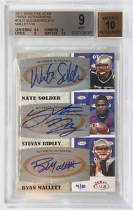 2011 Sage Five Star Ryan Mallett/S.Ridley/N.Solder RC /10 BGS 9 w/10 Auto MINT