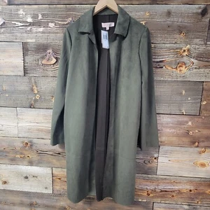 Philosophy Faux Suede Polyester Herb Green Long Open Coat Cardigan Coatigan Gr. M - Bild 1 von 11