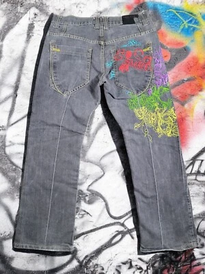 Vtg Y2K Red Ape Baggy Skater Grunge Jeans Mens 36x30 Embroidered Sacred Rare - Image 1 of 4